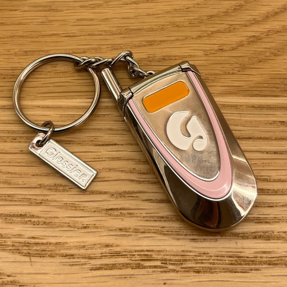 Glossier Flip Phone Keychain a compact mirror New in bag! New York SOHO limited - Picture 7 of 11